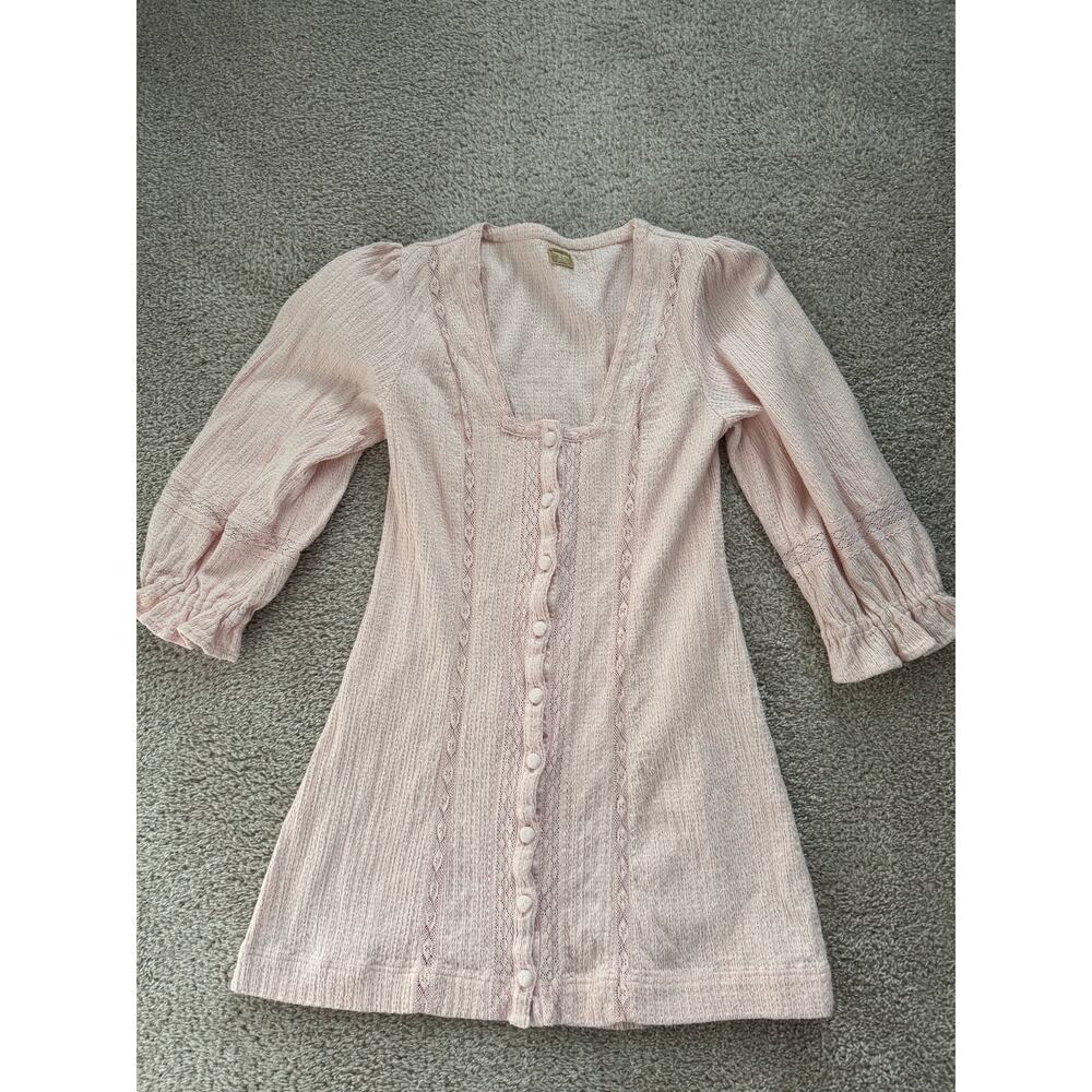 Free People Blush Pink Textured Jules Mini Dress XL Button Front, Boho Style EUC - Picture 7 of 10